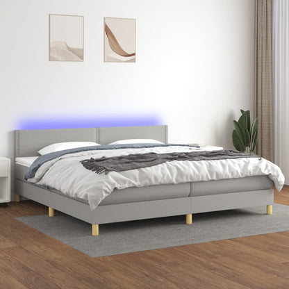 Box Spring Postel S Matrací A Led Textil Světle Šedá