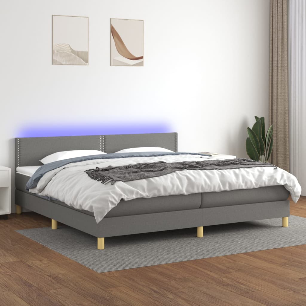 Box Spring Postel S Matrací A Led Textil Tmavě Šedá