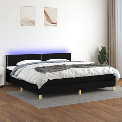 Box Spring Postel S Matrací A Led Černá Textil Černá