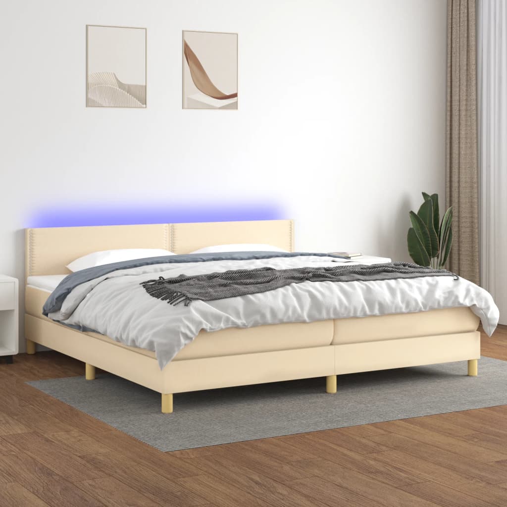 Box Spring Postel S Matrací A Led Textil Krémová