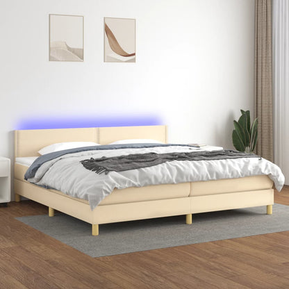 Box Spring Postel S Matrací A Led Textil Krémová