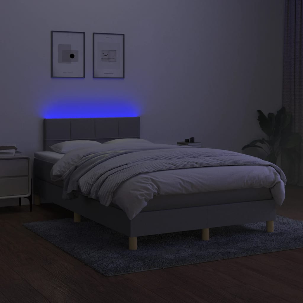 Box Spring Postel S Matrací A Led Textil Světle Šedá