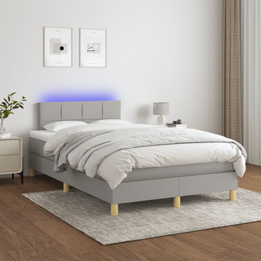 Box Spring Postel S Matrací A Led Textil Světle Šedá