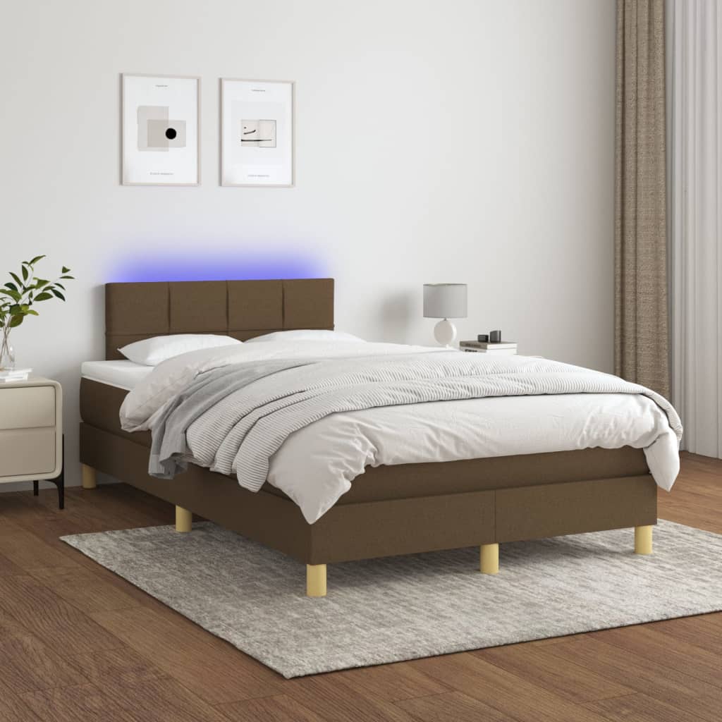 Box Spring Postel S Matrací A Led Textil Tmavě Hnědá