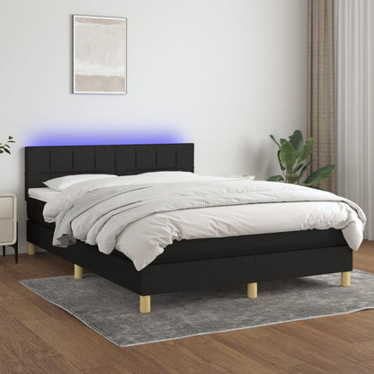 Box Spring Postel S Matrací A Led Černá Textil Černá