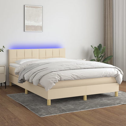 Box Spring Postel S Matrací A Led Textil Krémová