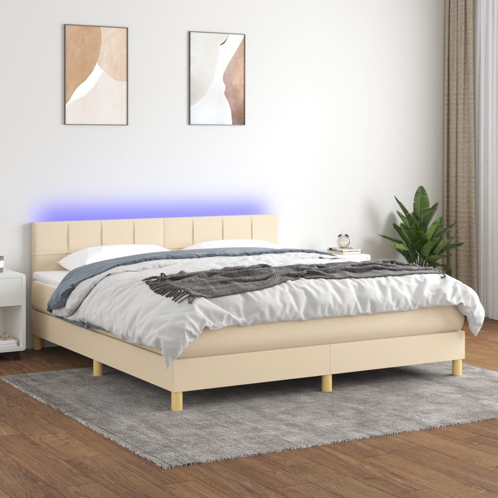 Box Spring Postel S Matrací A Led Textil Krémová