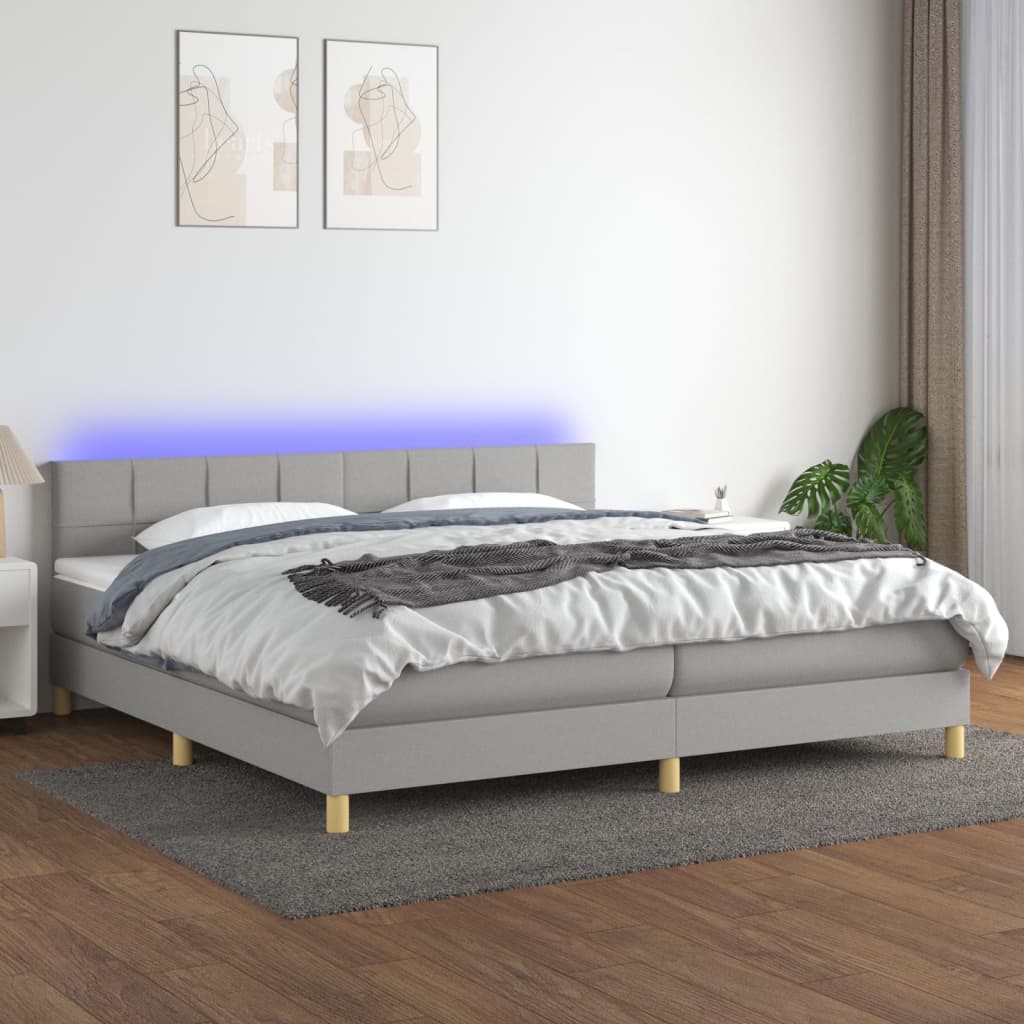 Box Spring Postel S Matrací A Led Textil Světle Šedá