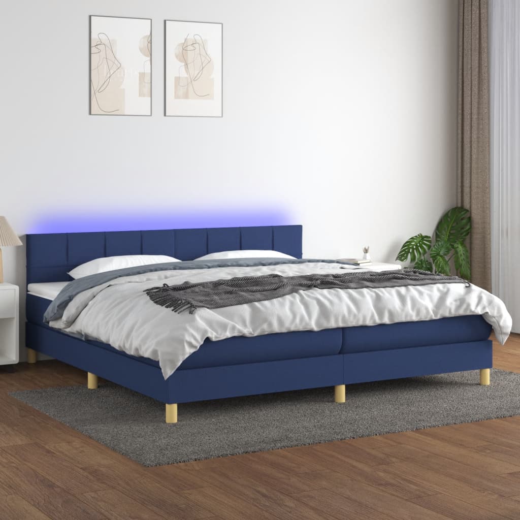 Box Spring Postel S Matrací A Led Textil Modrá