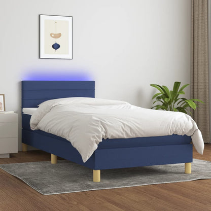 Box Spring Postel S Matrací A Led Textil Modrá
