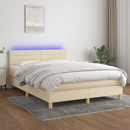 Box Spring Postel S Matrací A Led Textil Krémová