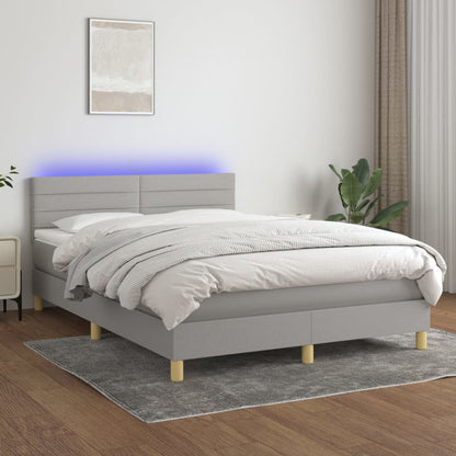 Box Spring Postel S Matrací A Led Textil Světle Šedá