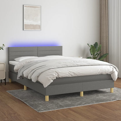 Box Spring Postel S Matrací A Led Textil Tmavě Šedá