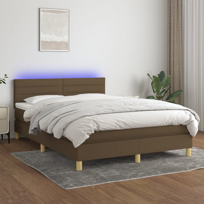 Box Spring Postel S Matrací A Led Textil Tmavě Hnědá