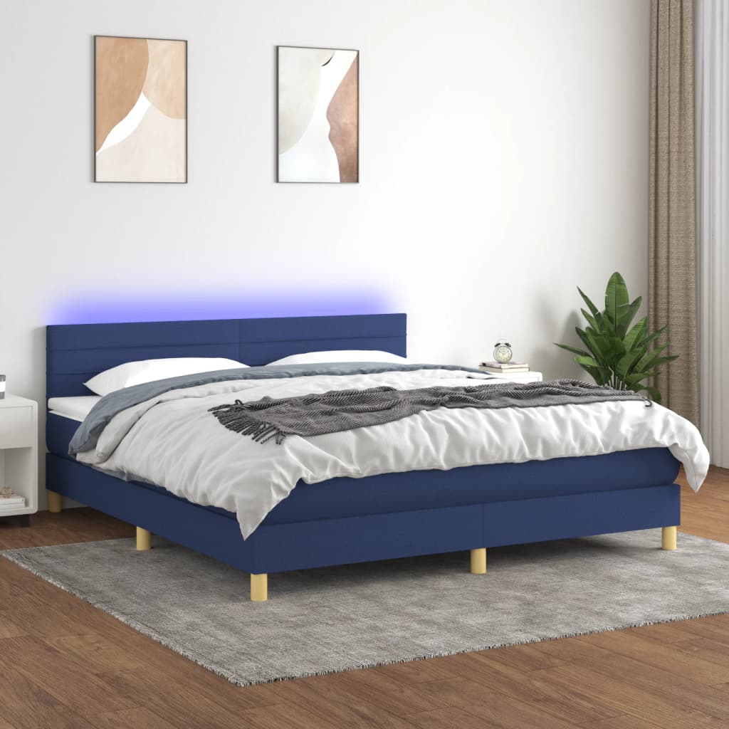 Box Spring Postel S Matrací A Led Textil Modrá