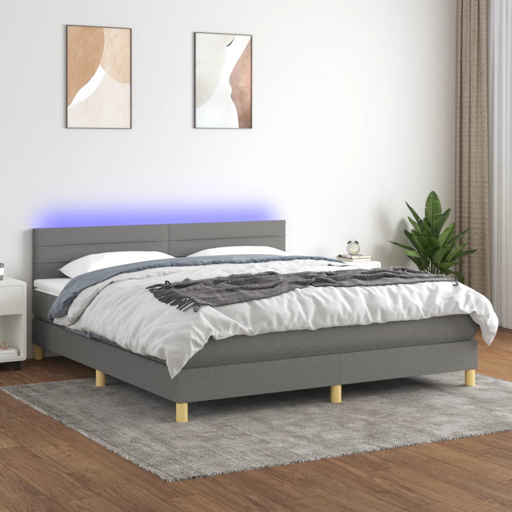 Box Spring Postel S Matrací A Led Textil Tmavě Šedá