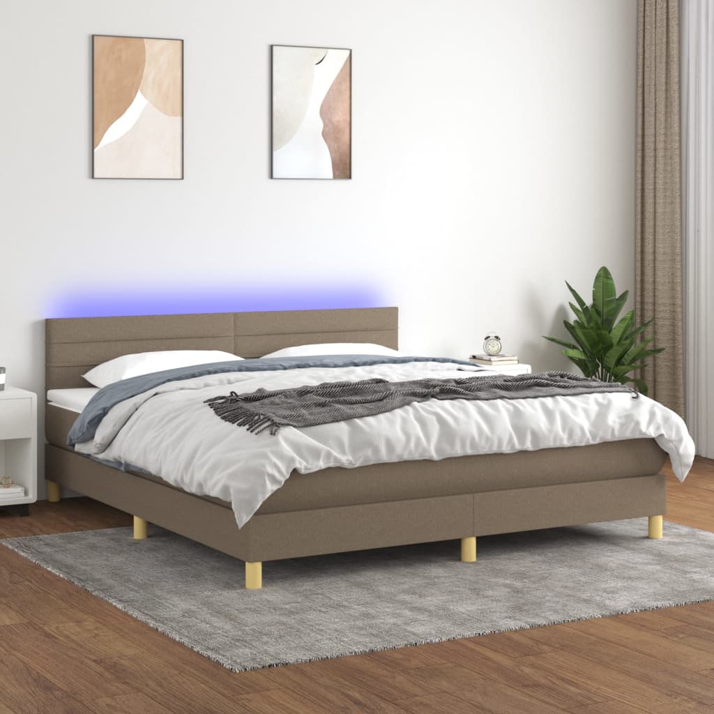 Box Spring Postel S Matrací A Led Textil Taupe