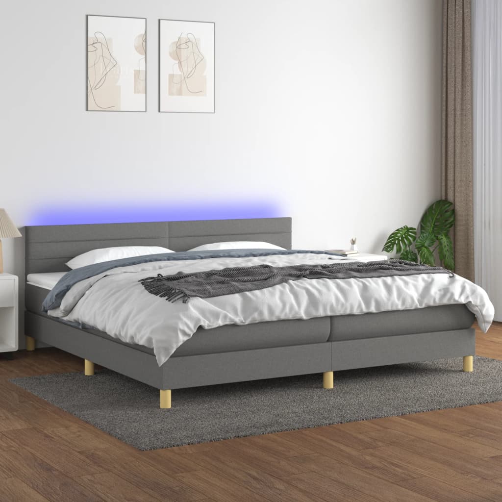 Box Spring Postel S Matrací A Led Textil Tmavě Šedá