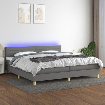 Box Spring Postel S Matrací A Led Textil Tmavě Šedá