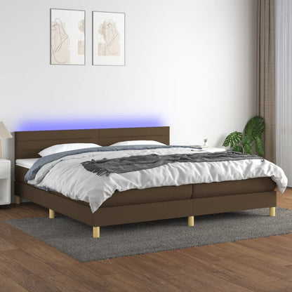 Box Spring Postel S Matrací A Led Textil Tmavě Hnědá