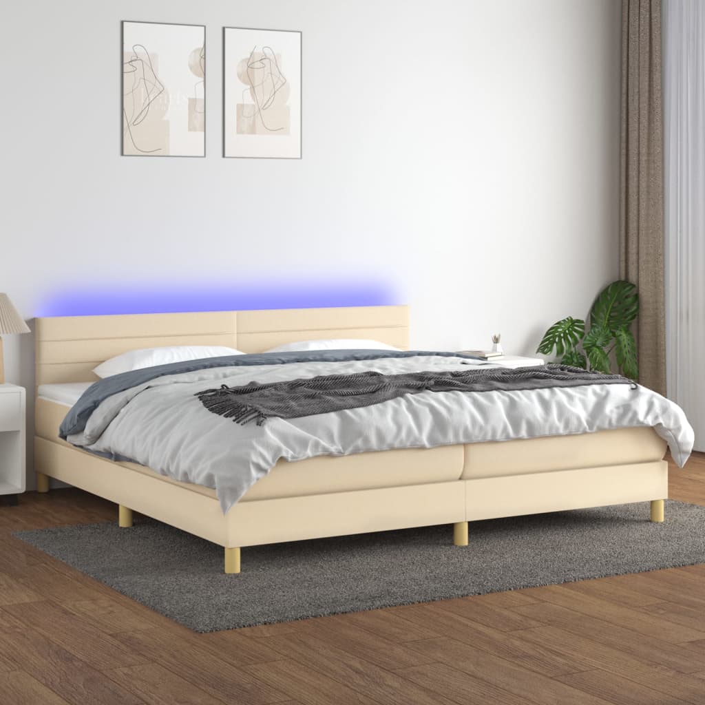 Box Spring Postel S Matrací A Led Textil Krémová