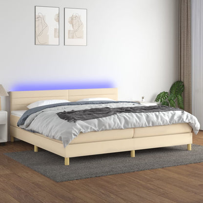Box Spring Postel S Matrací A Led Textil Krémová