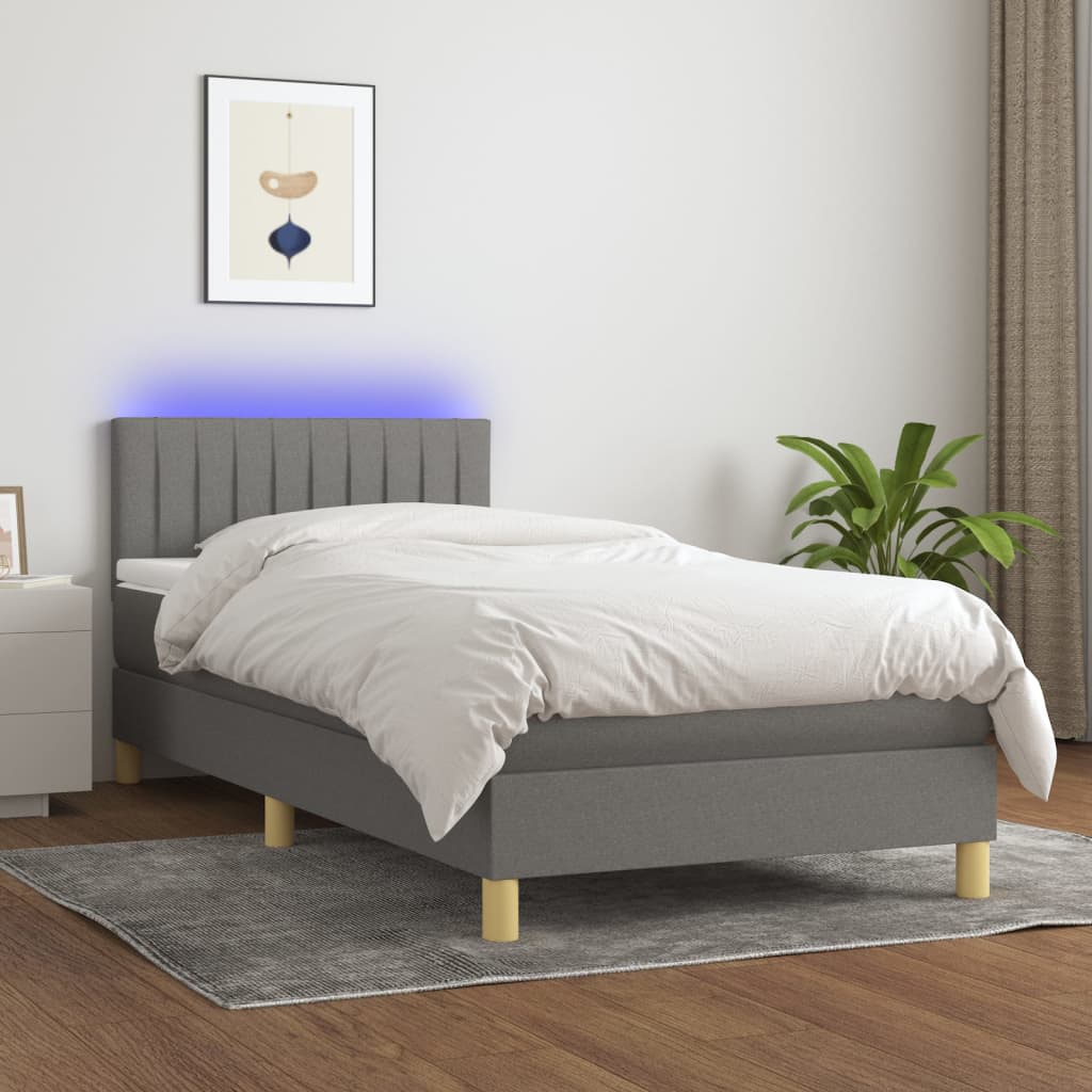 Box Spring Postel S Matrací A Led Textil Tmavě Šedá