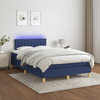 Box Spring Postel S Matrací A Led Textil Modrá