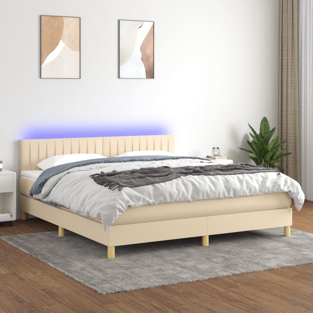 Box Spring Postel S Matrací A Led Textil Krémová