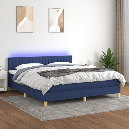 Box Spring Postel S Matrací A Led Textil Modrá