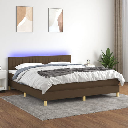 Box Spring Postel S Matrací A Led Textil Tmavě Hnědá