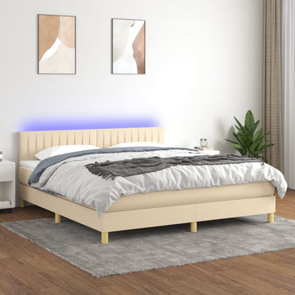 Box Spring Postel S Matrací A Led Textil Krémová
