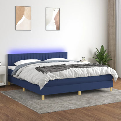 Box Spring Postel S Matrací A Led Textil Modrá