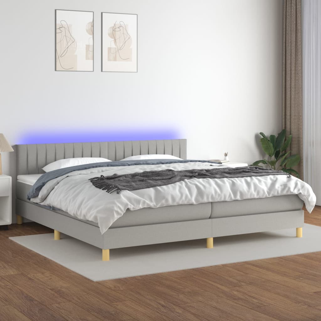 Box Spring Postel S Matrací A Led Textil Světle Šedá
