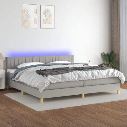 Box Spring Postel S Matrací A Led Textil Světle Šedá