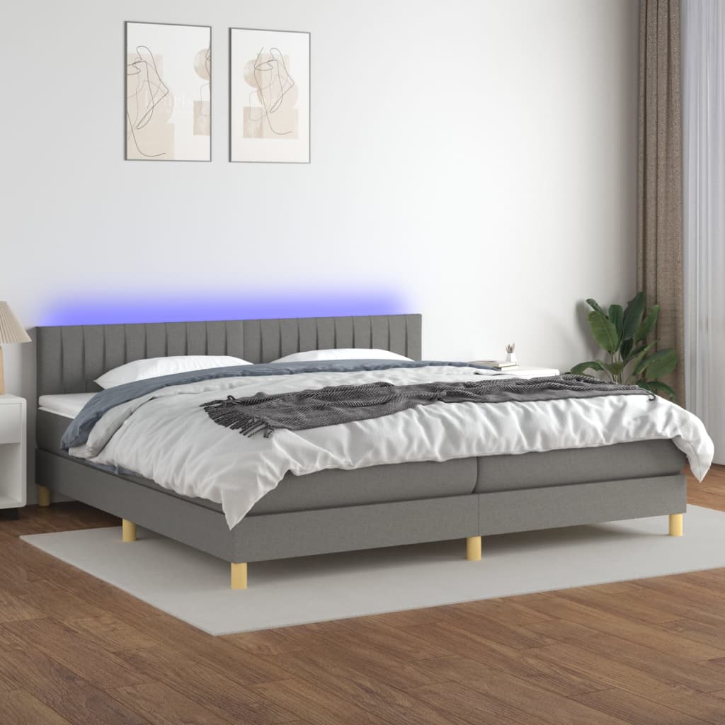 Box Spring Postel S Matrací A Led Textil Tmavě Šedá