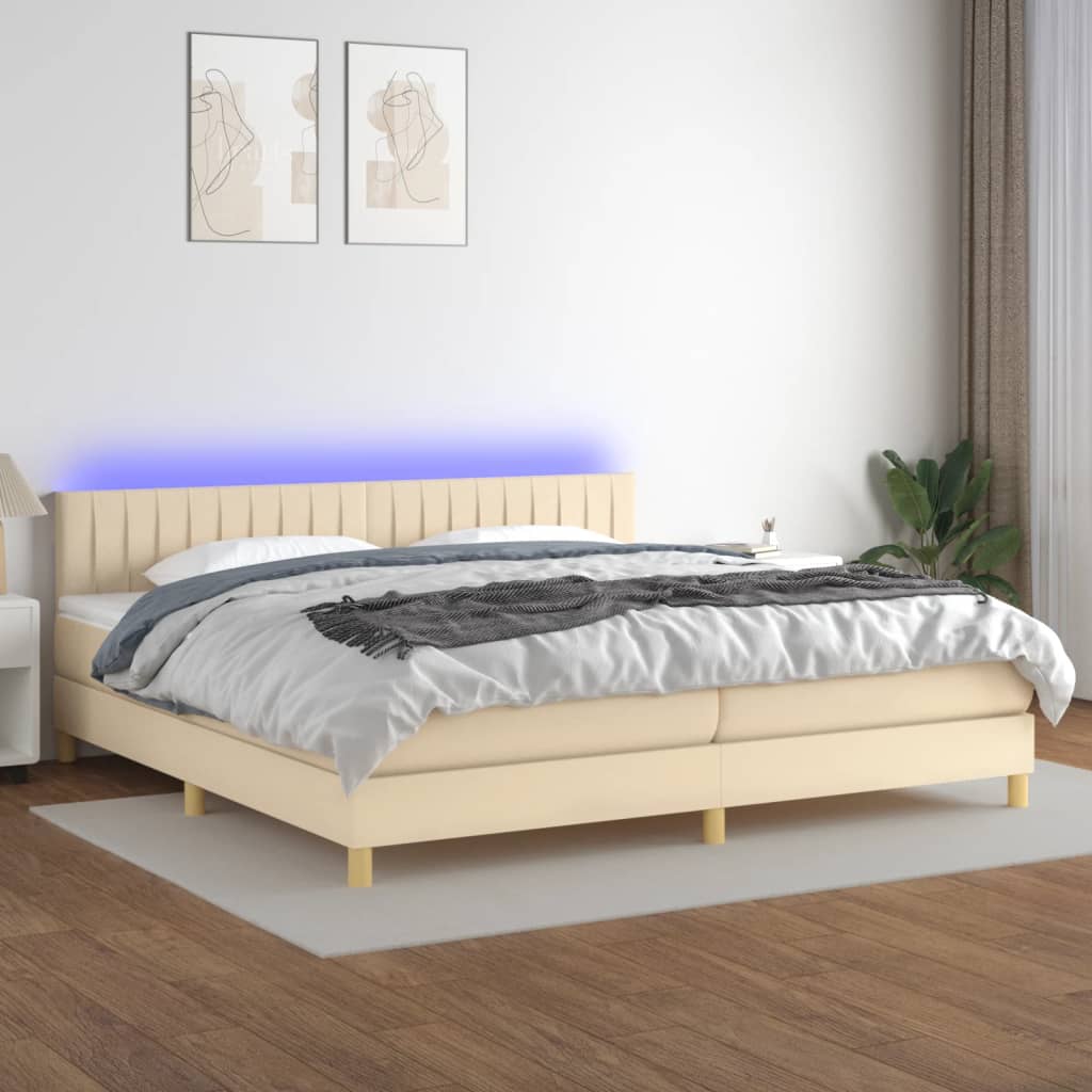 Box Spring Postel S Matrací A Led Textil Krémová