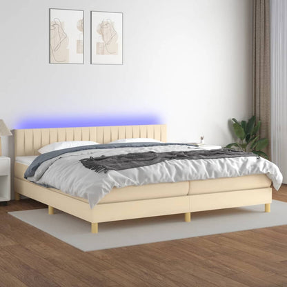 Box Spring Postel S Matrací A Led Textil Krémová