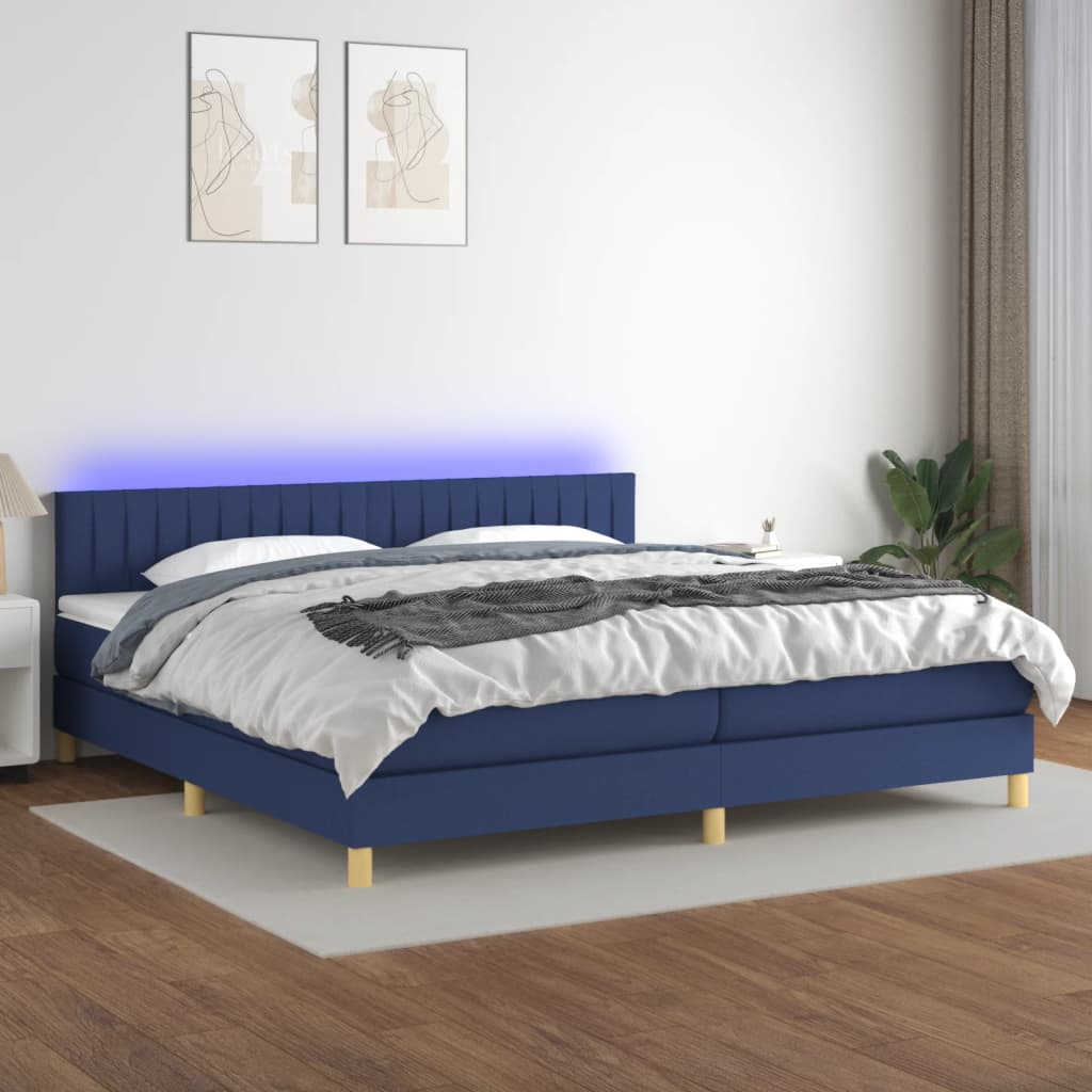 Box Spring Postel S Matrací A Led Textil Modrá
