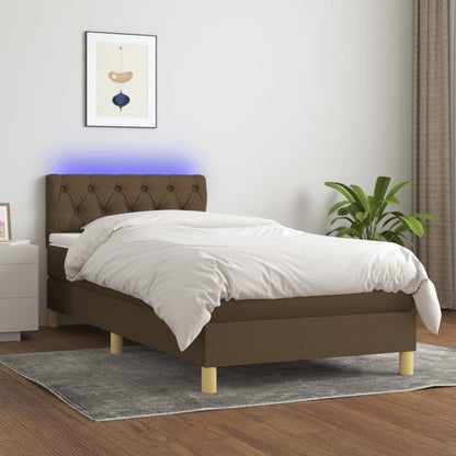 Box Spring Postel S Matrací A Led Textil Tmavě Hnědá
