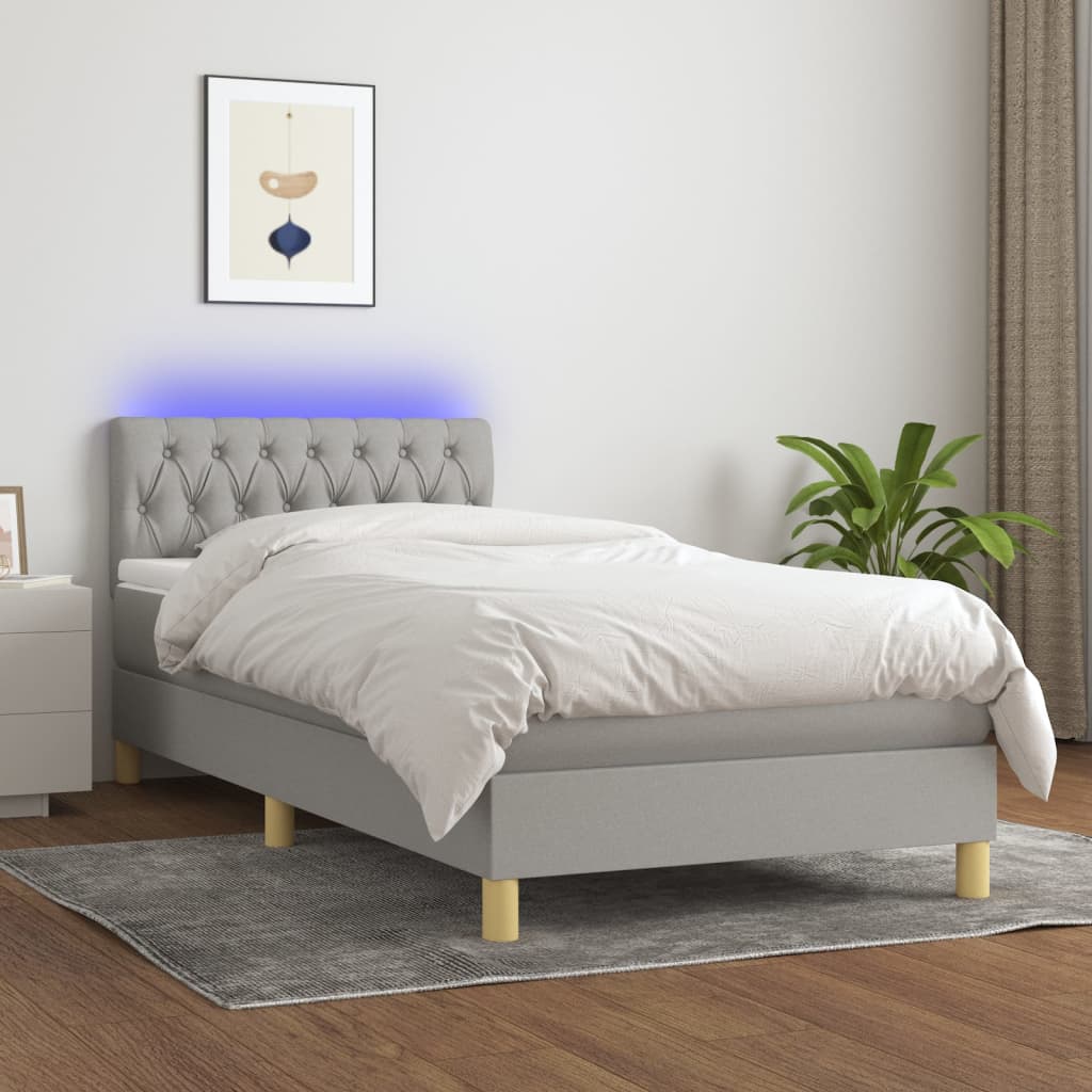 Box Spring Postel S Matrací A Led Textil Světle Šedá