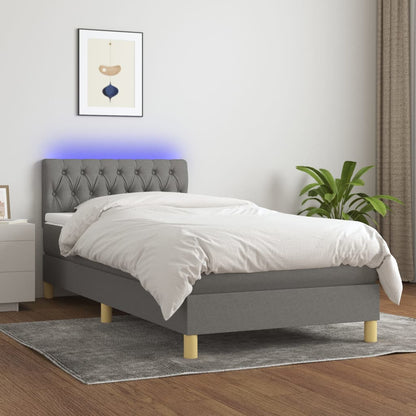 Box Spring Postel S Matrací A Led Textil Tmavě Šedá