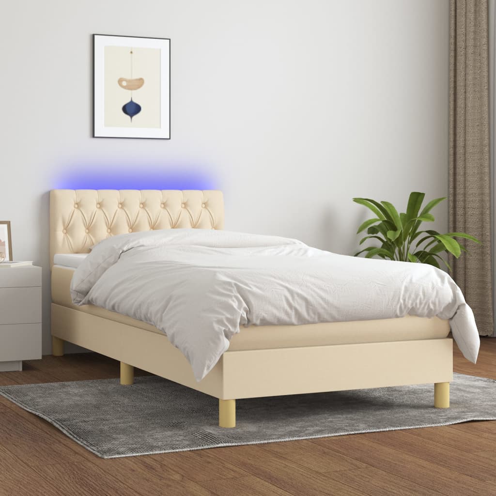 Box Spring Postel S Matrací A Led Textil Krémová