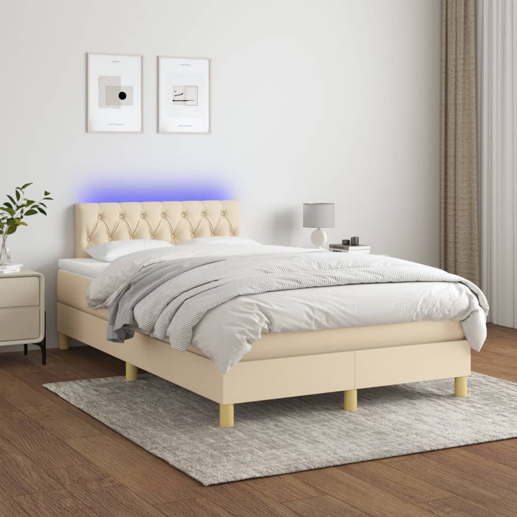 Box Spring Postel S Matrací A Led Textil Krémová