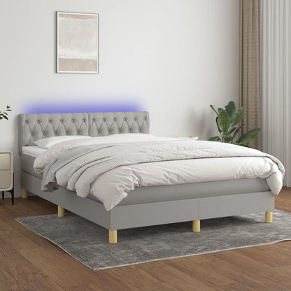 Box Spring Postel S Matrací A Led Textil Světle Šedá