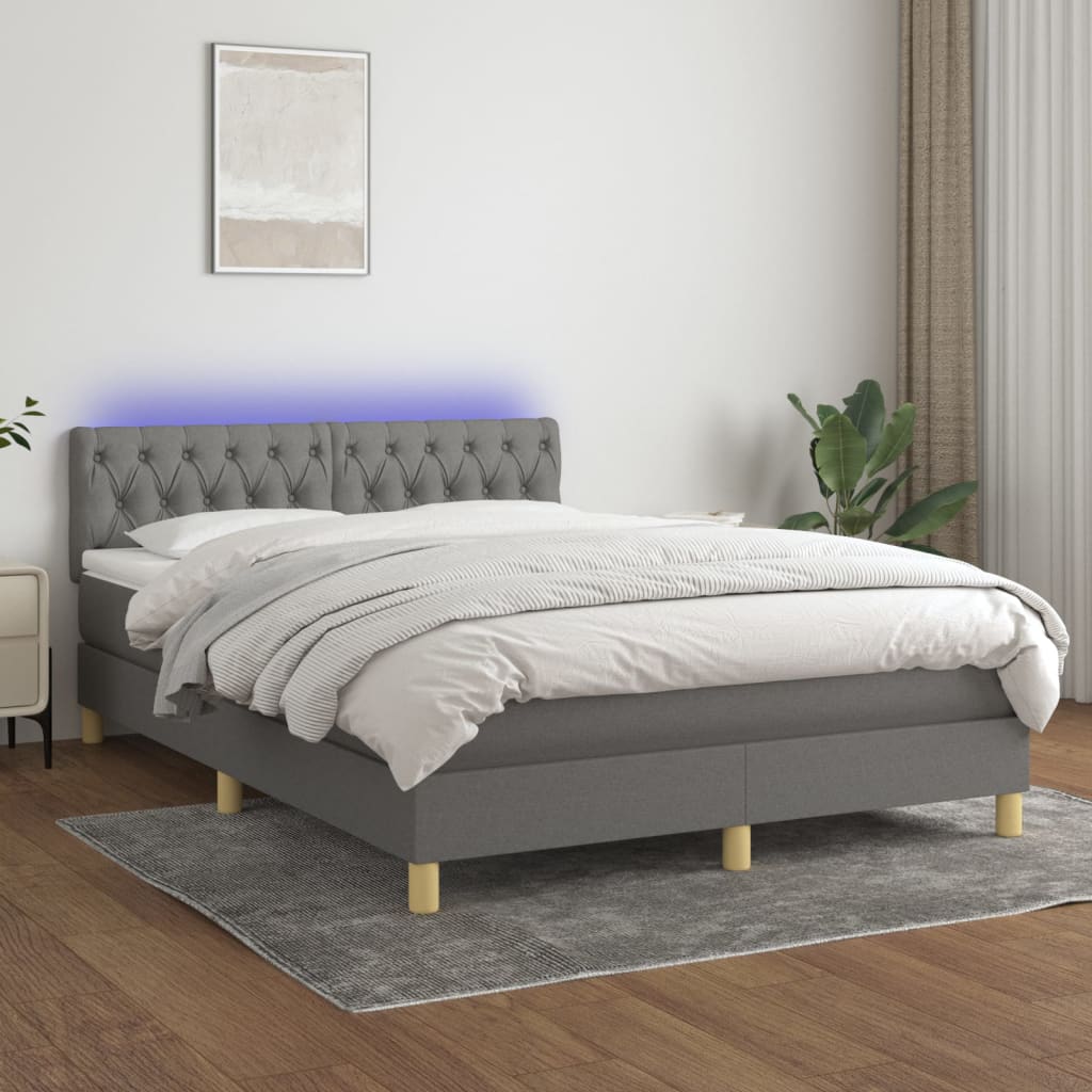Box Spring Postel S Matrací A Led Textil Tmavě Šedá
