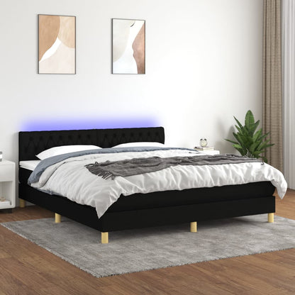 Box Spring Postel S Matrací A Led Černá Textil Černá