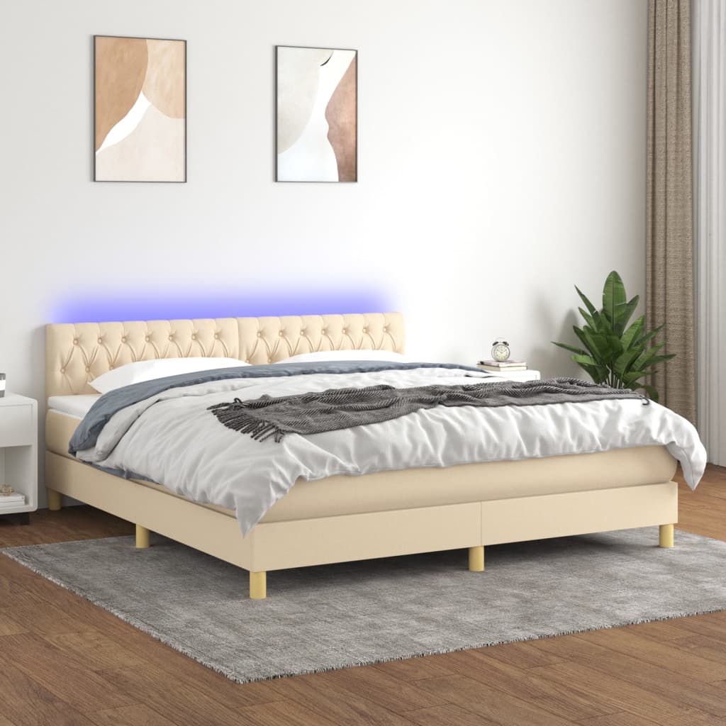 Box Spring Postel S Matrací A Led Textil Krémová