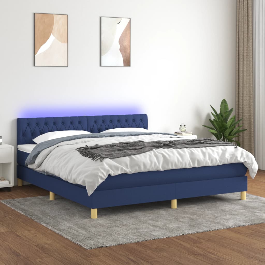 Box Spring Postel S Matrací A Led Textil Modrá