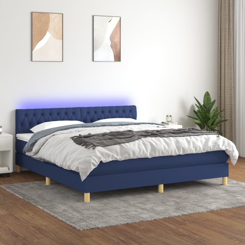 Box Spring Postel S Matrací A Led Textil Modrá